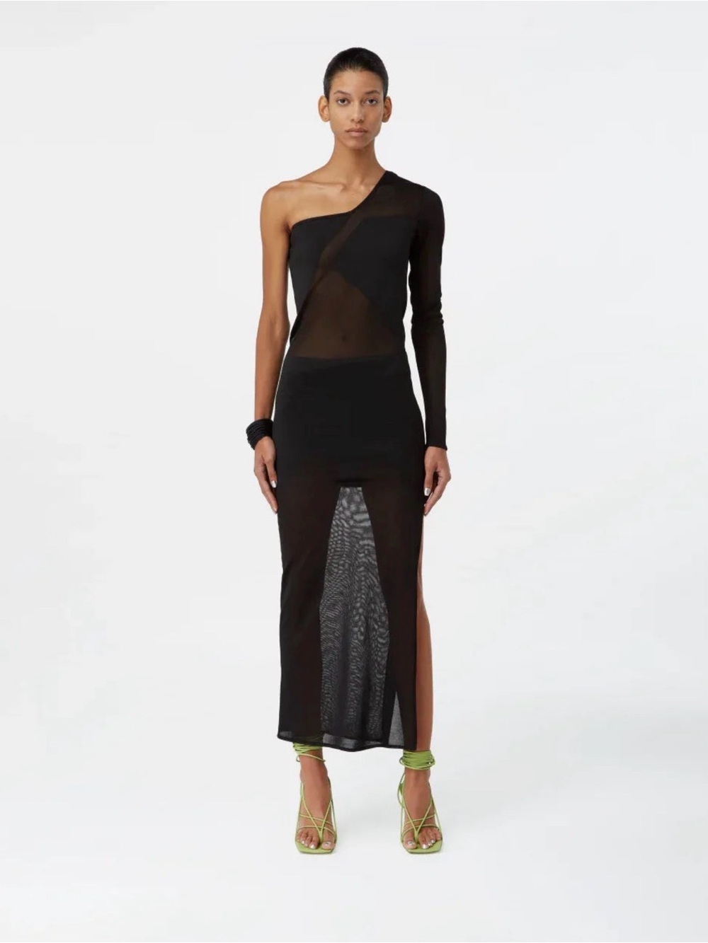 NWT GAUGE81 Loralai Black One Shoulder Sheer Knit Maxi Dress